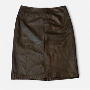 Kasper Dark Brown 100% Leather Pencil Skirt